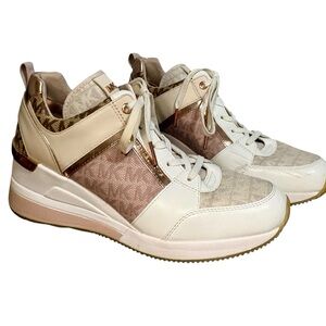 Michael Kors Women's Georgie Color-Block Leather and Logo Jacquard Trainer